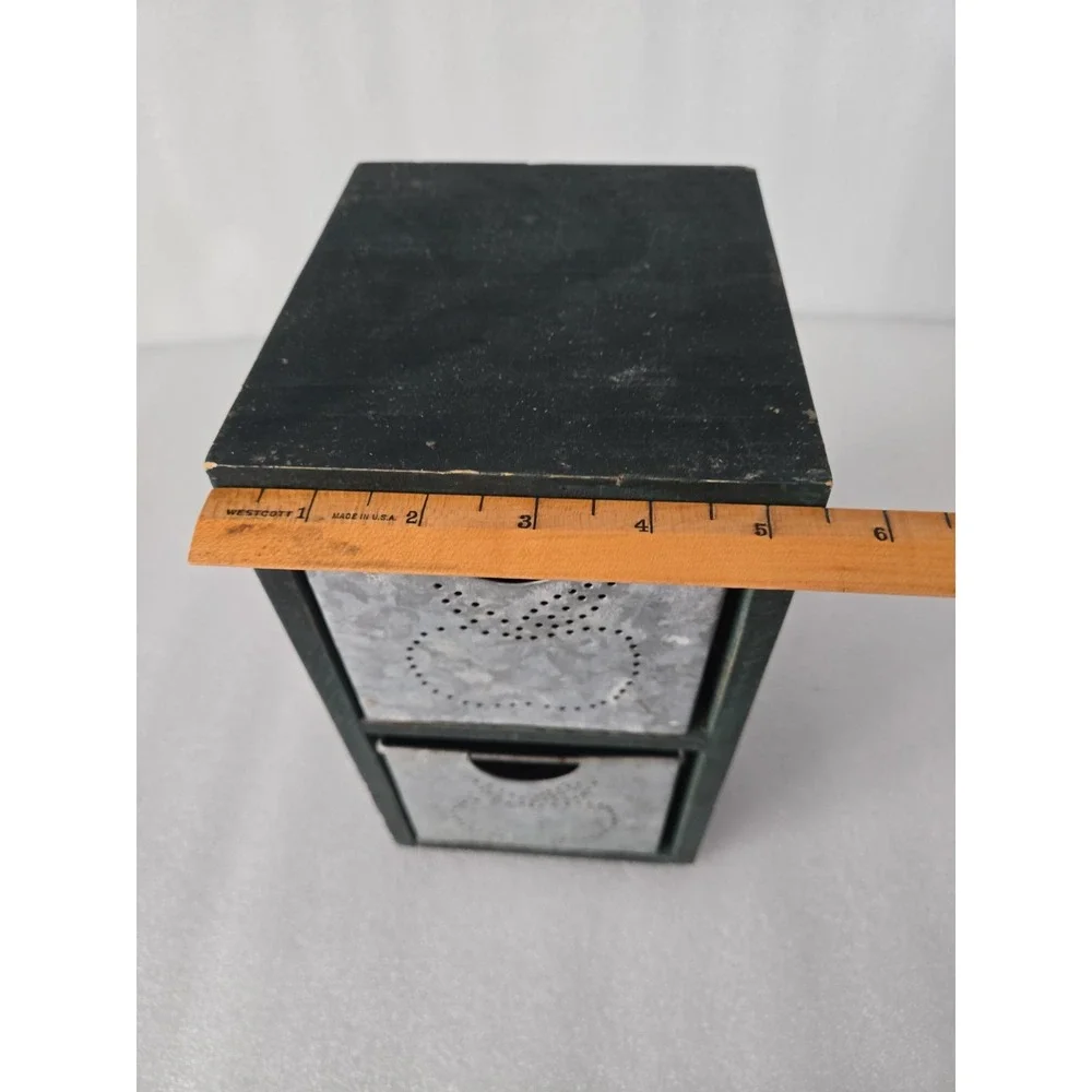 Wood 2 Tin  Drawer Primitive Display Shelf Recipe Box Spice Rack Farmhouse Apple